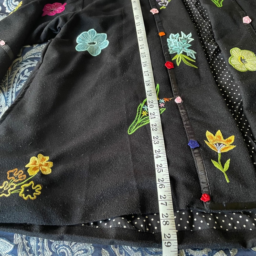Anage Black Floral Embroidered Open Front Jacket 3D Ribbon Flowers Polka Dot OS‎ - Picture 12 of 16